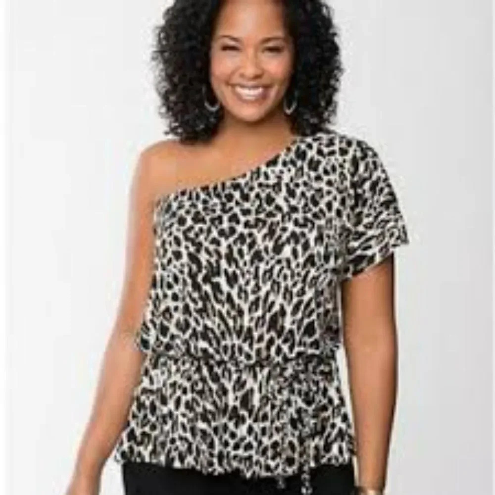 NWT Lane Bryant Leopard Print One Shoulder Top Size 18/20